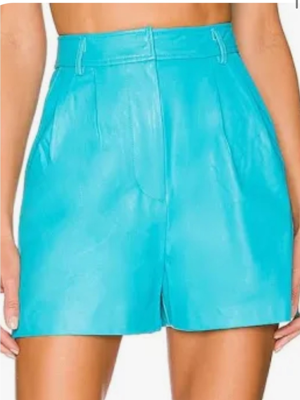 Amanda Uprichard Teal High-Rise Pleated Shorts